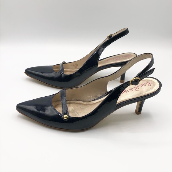 Lilly Pulitzer Shoes - Lily Pulitzer Navy Patent Leather Pointed Toe Sling Back Kitten Heel Size 6.5